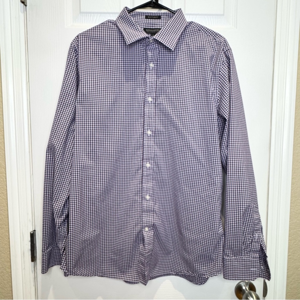 Banana Republic Slim Flex Fit Men's Large Long Sleeve Button Down Purple Navy